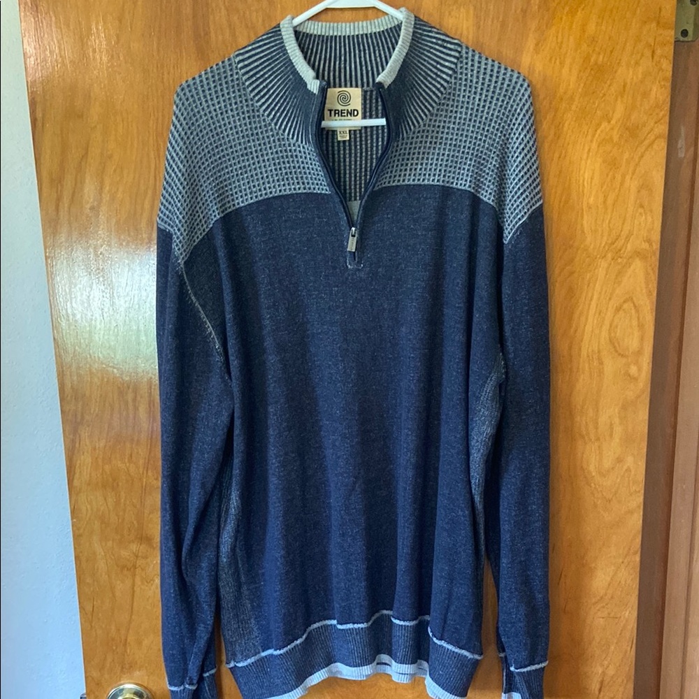 Blue and Gray Zip Up Sweaters Casual Knit